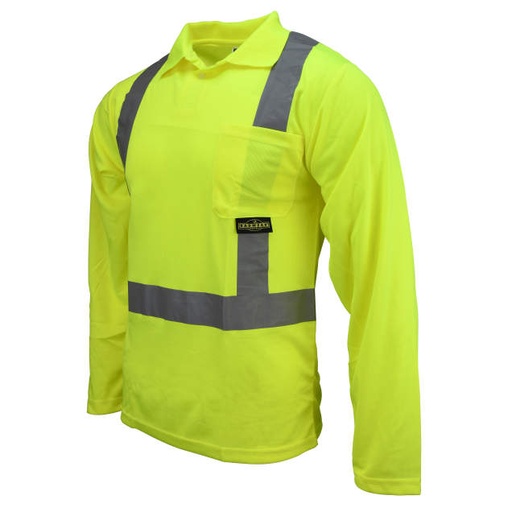 [ST22-2PGS-4X] Max-Dri Moisture Wicking Long Sleeve Polo Shirt • 2" Tape • 1 Horizontal Tape • Chest Pocket • ANSI/ISEA 107 Type R Class 2 Hi-Vis Green - Size 4X