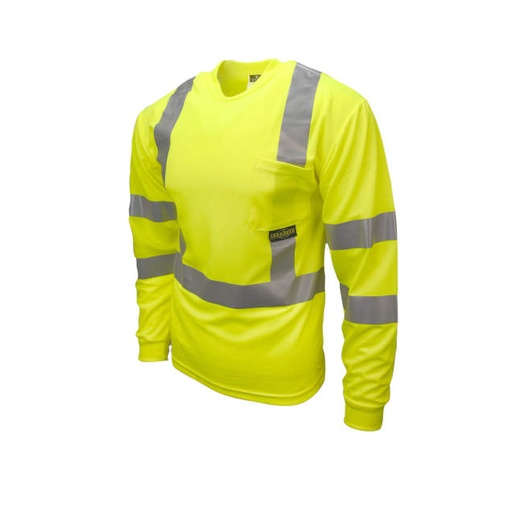 [ST21-3PGS-M] Max-Dri Moisture Wicking Long Sleeve T-Shirt • 2" Tape • 1 Horizontal Tape • Chest Pocket • ANSI/ISEA 107 Type R Class 3 Hi-Vis Green - Size M