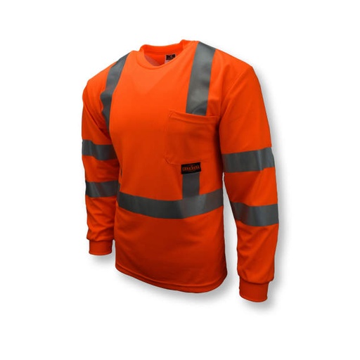 [ST21-3POS-M] Max-Dri Moisture Wicking Long Sleeve T-Shirt • 2" Tape • 1 Horizontal Tape • Chest Pocket • ANSI/ISEA 107 Type R Class 3 Hi-Vis Orange - Size M