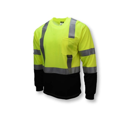[ST21B-3PGS-M] Color Blocked • Max-Dri Moisture Wicking T-Shirt • 2" Tape • 1 Horizontal Tape • Chest Pocket • ANSI/ISEA 107 Type R Class 3 Hi-Vis Green / Black - Size M