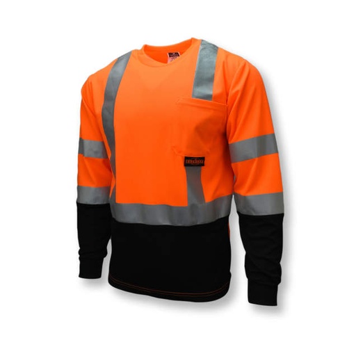 [ST21B-3POS-3X] Color Blocked • Max-Dri Moisture Wicking T-Shirt • 2" Tape • 1 Horizontal Tape • Chest Pocket • ANSI/ISEA 107 Type R Class 3 Hi-Vis Orange / Black - Size 3X
