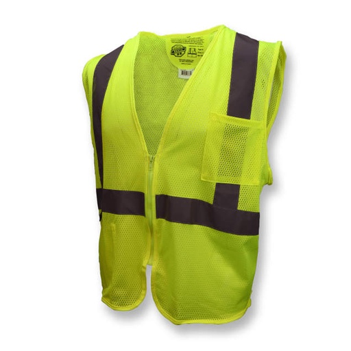 [SV25-2ZGM-L] Vest D6413 Self Extinguishing Treated Fabric • Zipper Closure • 1 Exterior & 1 Interior Pocket • ANSI/ISEA 107 Type R Class 2 Hi-Vis Green - Size L