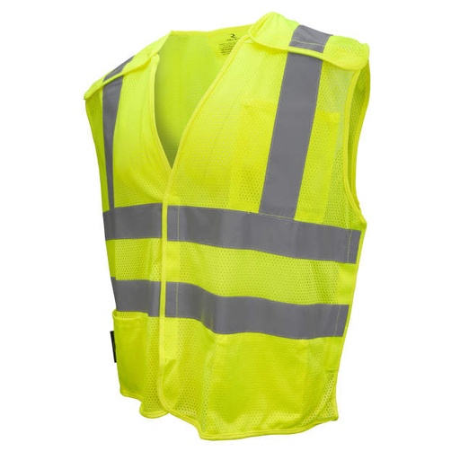 [SV45-2ZGM-M] Vest D6413 Self Extinguishing Treated Fabric • Breakaway • Hook & Loop Closure • 3 Pockets • ANSI/ISEA 107 Type R Class 2 Hi-Vis Green - Size M