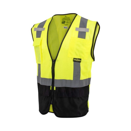 [SV75B-2ZGM-4X/5X] Vest Black Bottom SE Surveyor • SE D6413 • Zip Closure • 2 Mic Tabs • 5 Pockets • 100% Self Extinguishing Treated Poly • ANSI/ISEA 107 Type R Class 2 Hi-Vis Green - Size 4X/5X