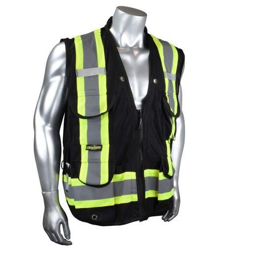 [SV030X-1B-S] Vest 2 Tone Contrast Trim • 10 Pockets • 100% Polyester • CSA Z96 Class 1 Level 2 • ANSI/ISEA 107 Type O Class 1 Black - Size S