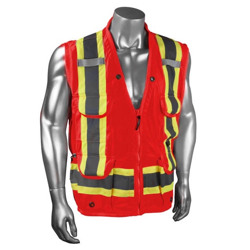 [SV030X-1R-M] Vest 2 Tone Contrast Trim • 10 Pockets • 100% Polyester • CSA Z96 Class 1 Level 2 • ANSI/ISEA 107 Type O Class 1 Red - Size M