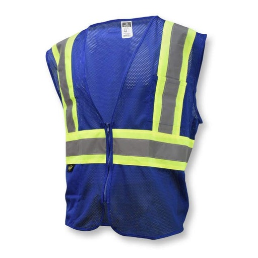 [SV22-1ZBLM-M] Zipper Closure • Contrasting Trim Detail • 2 Pockets • Mesh • ANSI/ISEA 107 Type O Class 1 Blue - Size M