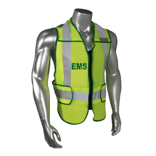 [LHV-207DSZR-EMS-J] Mesh Class 2 breakaway vest w/ adjustable waist, 2" 3M™ silver reflective, Zip-n-Rip closure, Mic tabs • Made in USA EMS - Green Trim - Hi-Vis Green - Size J