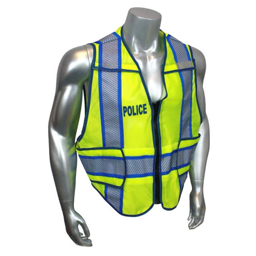 [LHV-207ZRCTAR-POL-J] Mesh Class 2 breakaway vest w/adjust waist • 2" 3M™ comfort trim reflective w/contrast trim • Zip-n-Rip • Mic tab • Made in USA Hi-Vis Green - Size J