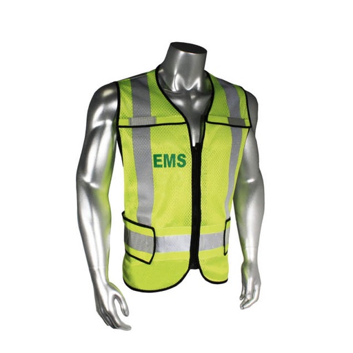 [LHV-5-PC-ZR-EMS-J] Vest Micro Mesh Breakaway w/ Adjustable Waist • 2" 3M™ Silver Reflective • Zip-N-Rip Closure • ANSI/ISEA 107 Type P Class 2 EMS - Black Trim - Green - Size J