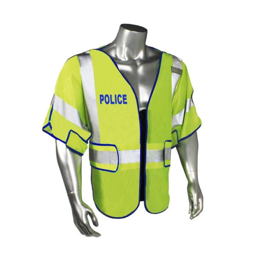 [LHV-PS3-DSZR-POL-J] Mesh Class 3 breakaway vest w/sleeves & adjustable waist • 2" 3M™ silver reflective • Zip-n-Rip • Mic tab • Made in USA Police - Blue Trim - Green - Size J