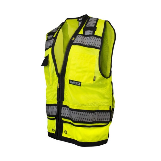 [DSV521-M] Mesh Vest w/ Solid Pockets • 2 Mic Tabs • Multiple Pockets • 2" Segmented Reflective Tape w/ Contrasting Trim • ANSI/ISEA 107-2105 Type R Class 2 Hi-Vis Green - Size M