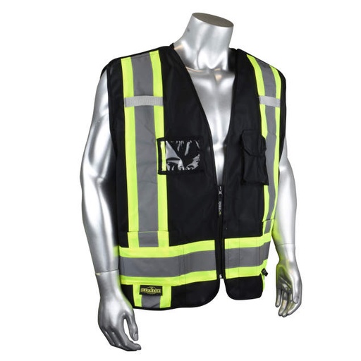 [SV020X-1B-2X] Vest 2 Tone Contrast Trim • 5 Pockets • 100% Polyester • CSA Z96 Class 1 Level 2 • ANSI/ISEA 107 Type O Class 1 Black - Size 2X