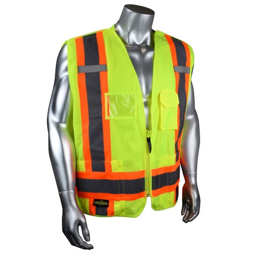 [SV020X-2G-L] Vest 2 Tone Contrast Trim • 5 Pockets • 100% Polyester • CSA Z96 Class 2 Level 2 • WorkSafe BC PPE-2 Type 1 • ANSI/ISEA 107 Type R Class 2 Hi-Vis Green - Size L