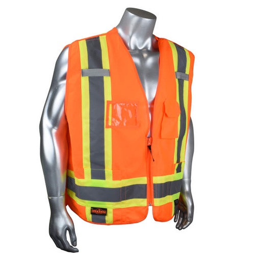 [SV020X-2O-M] Vest 2 Tone Contrast Trim • 5 Pockets • 100% Polyester • CSA Z96 Class 2 Level 2 • WorkSafe BC PPE-2 Type 1 • ANSI/ISEA 107 Type R Class 2 Hi-Vis Orange - Size M