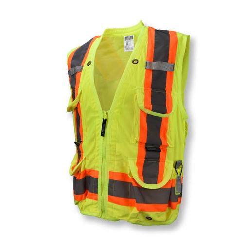[SV030X-2G-M] Vest 2 Tone Contrast Trim • 10 Pockets • 100% Polyester • CSA Z96 Class 2 Level 2 • WorkSafe BC PPE-2 Type 1 • ANSI/ISEA 107 Type R Class 2 Hi-Vis Green - Size M