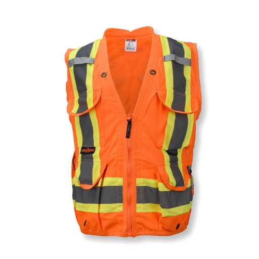 [SV030X-2O-L] Vest 2 Tone Contrast Trim • 10 Pockets • 100% Polyester • CSA Z96 Class 2 Level 2 • WorkSafe BC PPE-2 Type 1 • ANSI/ISEA 107 Type R Class 2 Hi-Vis Orange - Size L