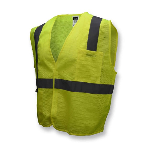 [SV2GMS] Vest 2" Tape • 1 Horizontal Tape • Hook & Loop Closure • 2 Pockets • ANSI/ISEA 107 Type R Class 2 Hi-Vis Green - Size S