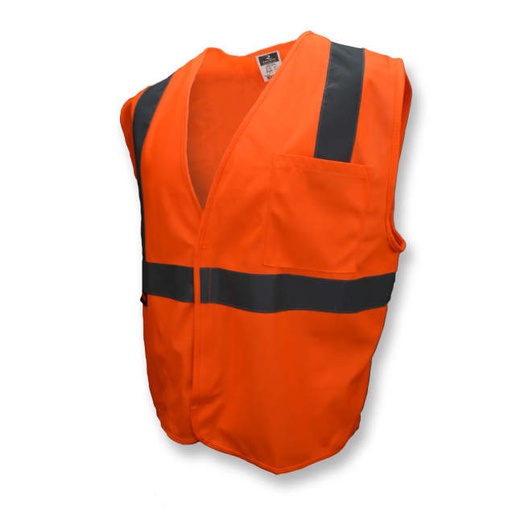 [SV2OS2X] Vest 2" Tape • 1 Horizontal Tape • Hook & Loop Closure • 2 Pockets • ANSI/ISEA 107 TYPE R CLASS 2 Hi-Vis Orange - Size 2X