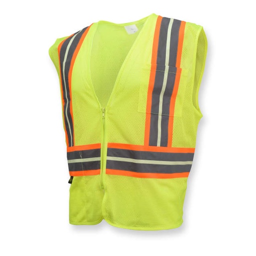 [SV22GL-2ZGM-M] Vest Photoluminescent Two-Tone Reflective Trim • Zipper Closure •  ANSI/ISEA 107 Type R Class 2 Hi-Vis Green - Size M