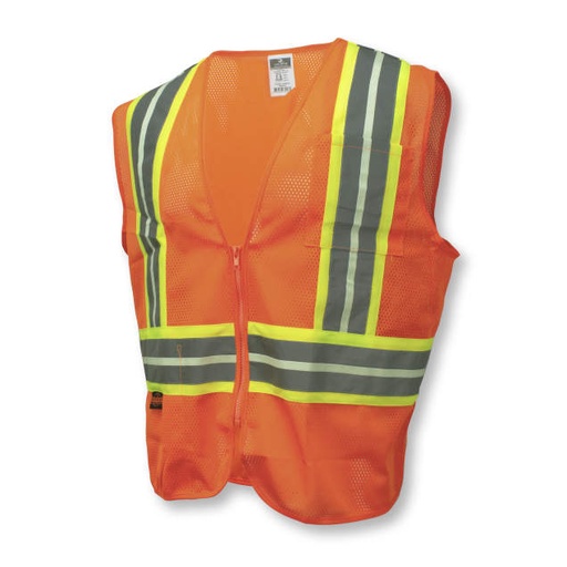 [SV22GL-2ZOM-L] Vest Photoluminescent Two-Tone Reflective Trim • Zipper Closure •  ANSI/ISEA 107 Type R Class 2 Hi-Vis Orange - Size L