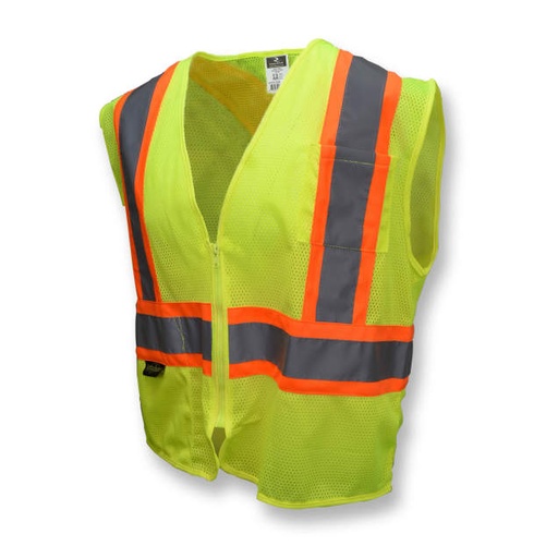 [SV22X-2ZGM-XL] Vest Closure: Zipper • X on back 2 Tone Contrast Trim • 1 Chest pocket • 1 Lower Front Pocket • 100% Polyester Mesh • ANSI/ISEA 107 Type R Class 2 Hi-Vis Green - Size XL