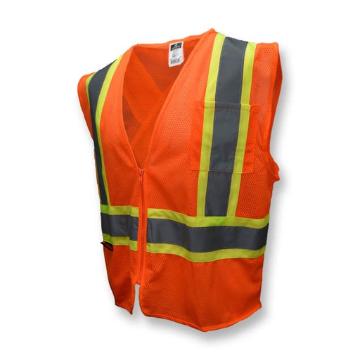 [SV22X-2ZOM-5X] Vest Closure: Zipper • X on back 2 Tone Contrast Trim • 1 Chest pocket • 1 Lower Front Pocket • 100% Polyester Mesh • ANSI/ISEA 107 Type R Class 2 Hi-Vis Orange - Size 5X