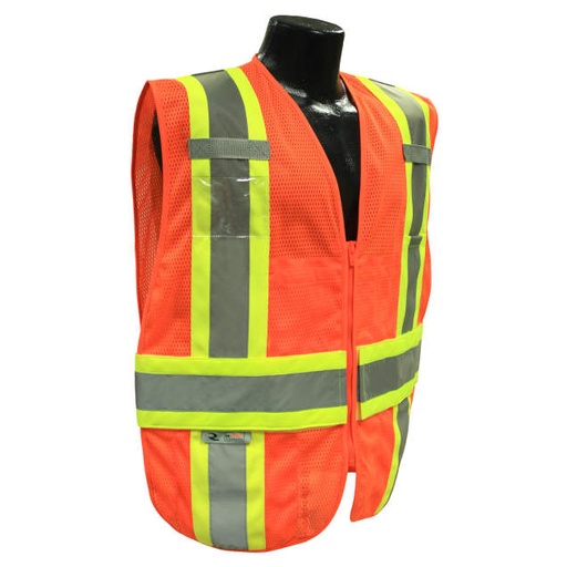[SV23-2ZOM-3X/5X] Vest Adjustable Waist • Two Tone Trim • 2" Tape • Badge Holder • Zipper Closure • Multiple Divided Pockets • ANSI/ISEA 107 Type R Class 2 Hi-Vis Orange - Size 3X/5X