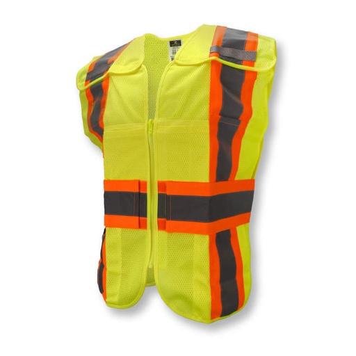 [SV24-2ZGM-3X/5X] Vest Adjustable Waist • 5pt Breakaway • 2" Tape • Badge Holder • Zipper Closure • Multiple Divided Pockets • ANSI/ISEA 107 Type R Class 2 Hi-Vis Green - Size 3X/5X