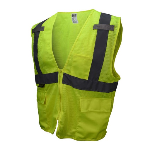 [SV27-2ZGM-M] Vest 2" Tape • 1 Horizontal Tape • Mesh • Zipper Closure • Inside Tablet Pocket • ANSI/ISEA 107 Type R Class 2 Hi-Vis Green - Size M