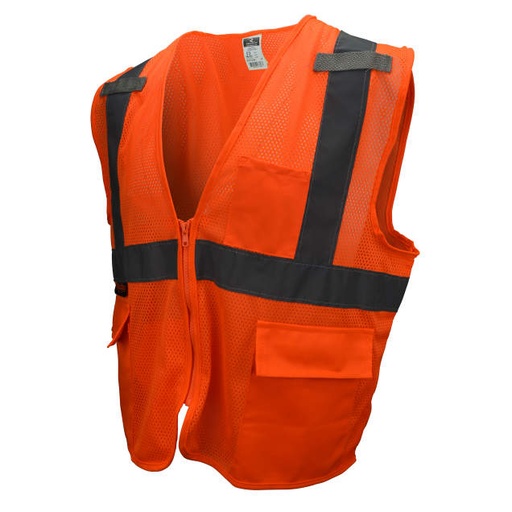 [SV27-2ZOM-XL] Vest 2" Tape • 1 Horizontal Tape • Mesh • Zipper Closure • Inside Tablet Pocket • ANSI/ISEA 107 Type R Class 2 Hi-Vis Orange - Size XL