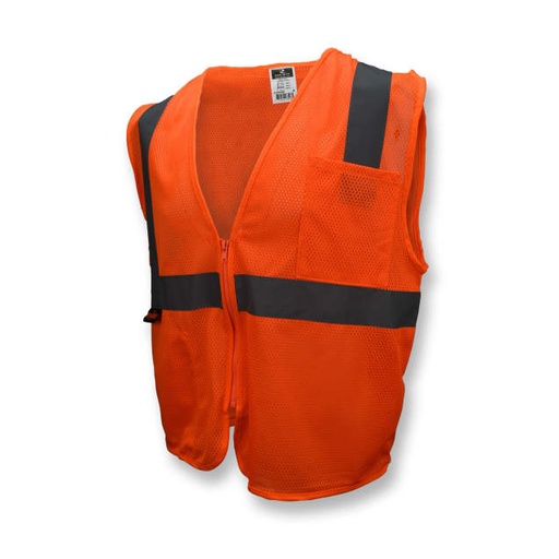[SV2ZOM4X] Vest 2" Tape • 1 Horizontal Tape • Zipper Closure • 2 Pockets • ANSI/ISEA 107 Type R Class 2 Hi-Vis Orange - Size 4X