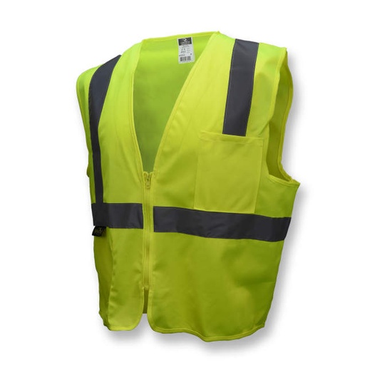 [SV2ZGSS] Vest 2" Tape • 1 Horizontal Tape • Zipper Closure • 2 Pockets • ANSI/ISEA 107 TYPE R CLASS 2 Hi-Vis Green - Size S