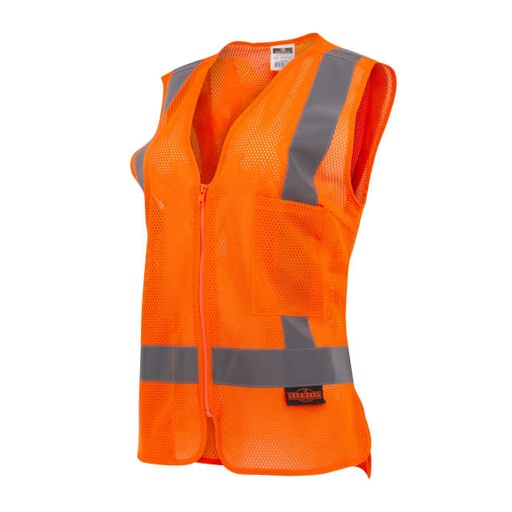 [SV2ZWOMM] Women's Vest Mesh Polyester • 2" Silver Reflective Tape • 2 Pockets • Slight Shirt Tail Hem for Added Back Coverage • Side Slits for Better Fit at Hips • Bust Darts Hi-Vis Orange - Size M