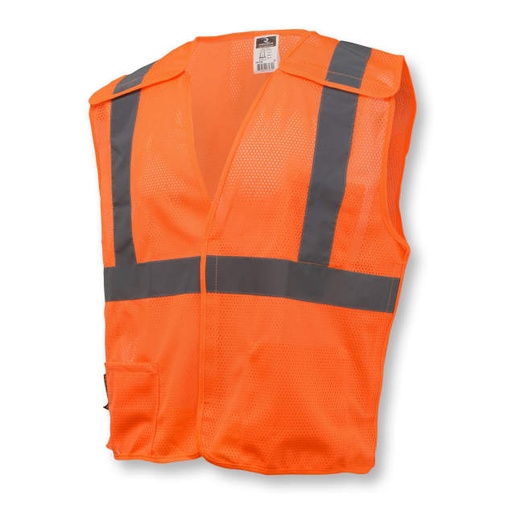 [SV4OMS] Vest 5 pt. Breakaway • 2" Tape • 1 Horizontal Tape • Hook & Loop Closure • 1 Exterior & 2 Interior Pockets • ANSI/ISEA 107 Type R Class 2 Hi-Vis Orange - Size S