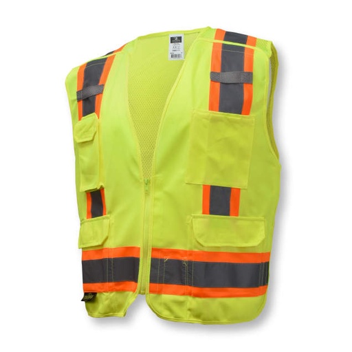 [SV46G4X] Vest 5 pt. Breakaway 2" Tape • 1 Horizontal Tape • Breakaway Zipper Closure • 1 Exterior & 2 Interior Pockets • ANSI/ISEA 107 Type R Class 2 Hi-Vis Green - Size 4X