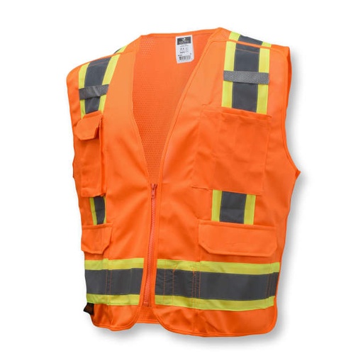 [SV46O2X] Vest 5 pt. Breakaway 2" Tape • 1 Horizontal Tape • Breakaway Zipper Closure • 1 Exterior & 2 Interior Pockets • ANSI/ISEA 107 Type R Class 2 Hi-Vis Orange - Size 2X