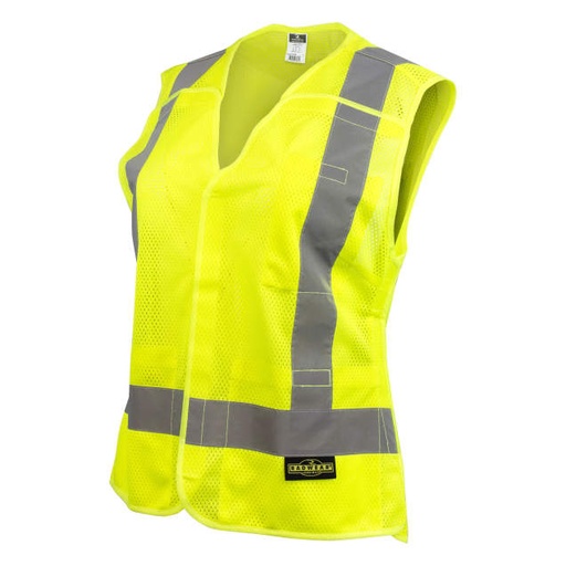 [SV4WGML] Women's Vest Mesh Polyester • 2" Silver Reflective Tape • 5 Point Breakaway • 3 Pockets • Slight Shirt Tail Hem for Added Back Coverage Hi-Vis Green - Size L