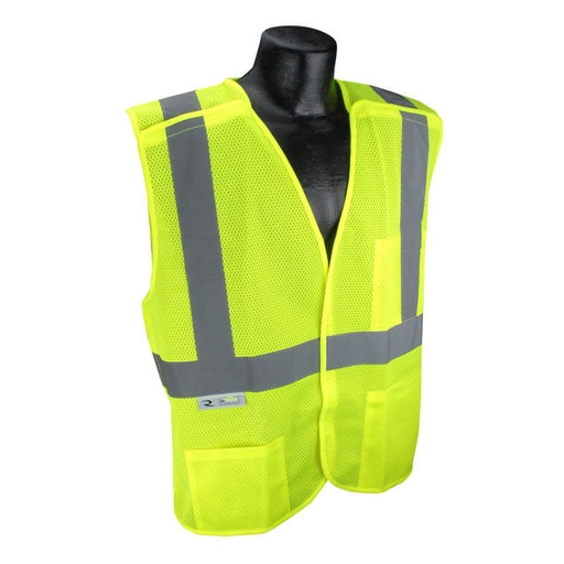 [SV4X-2VGM-4X] Vest Closure: Hook & Loop • 5 Point Breakaway • 1 Chest pocket • 1 Lower Front Pocket • 100% Polyester Mesh • ANSI/ISEA 107 Type R Class 2 Hi-Vis Green - Size 4X
