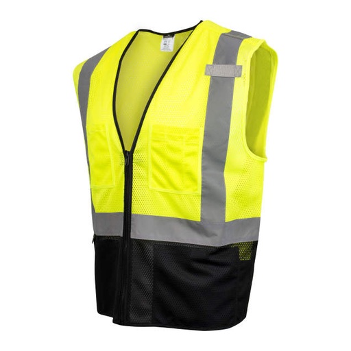 [SV54B-2ZGM-M] Vest Mesh • Color-Blocked • 2 Outer Pockets • 2 Inner Pockets plus Flashlight Pocket • 1 Mic Tab • Silver Reflective Tape Hi-Vis Green - Size M