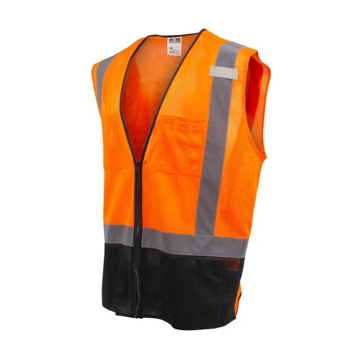 [SV54B-2ZOM-M] Vest Mesh • Color-Blocked • 2 Outer Pockets • 2 Inner Pockets plus Flashlight Pocket • 1 Mic Tab • Silver Reflective Tape Hi-Vis Orange - Size M