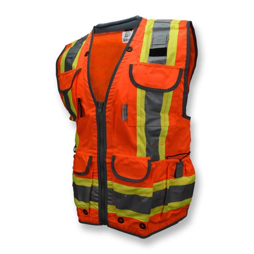 [SV55-2ZOD-M] Vest Reflective Trim Edging • 2" Tape with Contrasting Trim • Zipper Closure • Flap Covered Pockets • ANSI/ISEA 107 Type R Class 2 Hi-Vis Orange - Size M