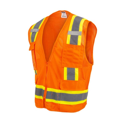 [SV6-2ZOM-S] Vest 2" Tape • Horizontal Tape • Mesh Front & Back • Zipper Closure • Inside & Outside Pockets • ANSI/ISEA 107 Type R Class 2 Hi-Vis Orange - Size S