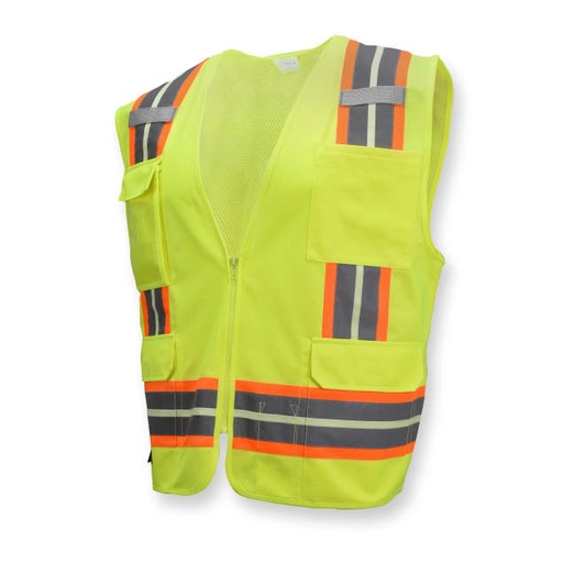 [SV6GLG3X] Vest Phosphorescent Tape • Zip Front • 30 Mins Sun/8 Hours Glow-in-the-Dark • 1" Contrast Trim • 2" Split Silver Reflective Tape • Type R, Class 2 Hi-Vis Green - Size 3X