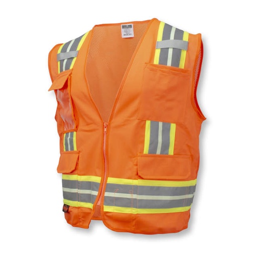 [SV6GLOM] Vest Phosphorescent Tape • Zip Front • 30 Mins Sun/8 Hours Glow-in-the-Dark • 1" Contrast Trim • 2" Split Silver Reflective Tape • Type R, Class 2 Hi-Vis Orange - Size M