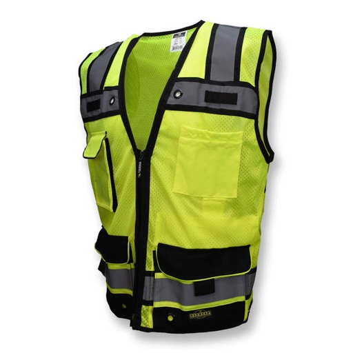 [SV65-2ZGM-4X] Vest, Mic Tabs • Zipper Closure • 2" Tape with Black Contrasting Trim • Multiple Pockets • ANSI/ISEA 107 Type R Class 2 Hi-Vis Green - Size 4X