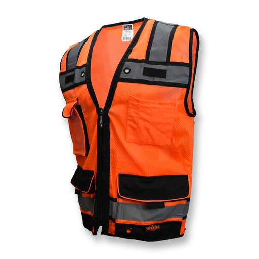 [SV65-2ZOM-2X] Mic Tabs • Zipper Closure • 2" Tape with Black Contrasting Trim • Multiple Pockets • ANSI/ISEA 107 Type R Class 2 Hi-Vis Orange - Size 2X