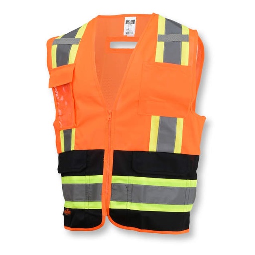 [SV6B-2ZOD-4X] Vest Black Bottom Panel • Zip Closure • Contrast Trim Detail • Dual Mic Tabs • 8 Pockets • Solid Knit Front/Mesh Back • ANSI/ISEA 107 Type R Class 2 Hi-Vis Orange / Black - Size 4X