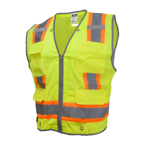 [SV6HG-3X] Vest Heavy Duty #5 Zipper • 2" Silver Reflective with Contrasting Trim • D-Ring Pass Through • Multiple Pockets • ANSI/ISEA 107 Type R Class 2 Hi-Vis Green - Size 3X