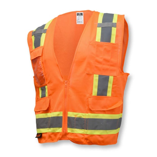 [SV6OS] Vest 2" Tape • 1 Horizontal Tape • Solid Front / Mesh Back • Zipper Closure • Inside and Outside Pockets • ANSI/ISEA 107 Type R Class 2 Hi-Vis Orange - Size S
